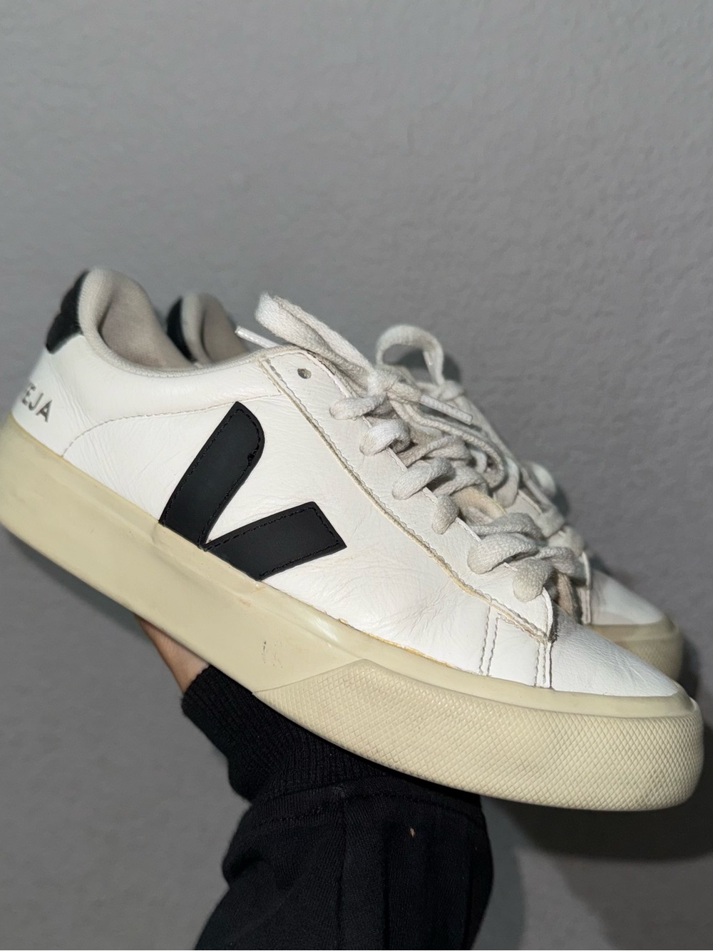 Veja White Leather Sneakers with Black V Accent